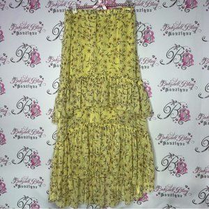 H&M skirt tiered floral yellow flowers maxi flowy long skirt cute feminine luxe